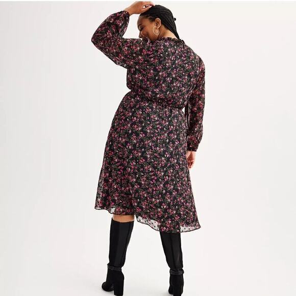 DRAPER JAMES RSVP Floral Ballon Sleeve Sheer Midi Dress XXL - Picture 2 of 11